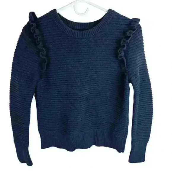 Banana Republic Sweaters - 𝅺BANANA Republic Womens Size Medium Blue Ruffle‎ Shoulder Sweater Crew Neck